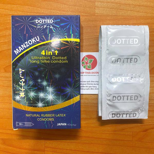 Shop Bán Bao Cao Su Manzoku 4 in 1 Xanh Ultrathin Dotted Long Time Condom Chính Hãng Nhật Bản